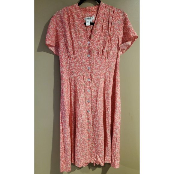 Coldwater Creek Dresses & Skirts - Coldwater Creek Pink Floral Berry Print Button Down Dress, Size P10, RN 98516